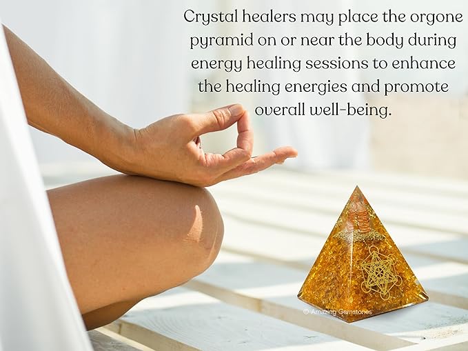 Amazing Gemstone Organite Orgone Pyramid Extra Large 105 MM - Orgone Energy Pyramid with Citrine Crystals and Healing Stone - Orgonite Pyramids Crystals and Positive Energy