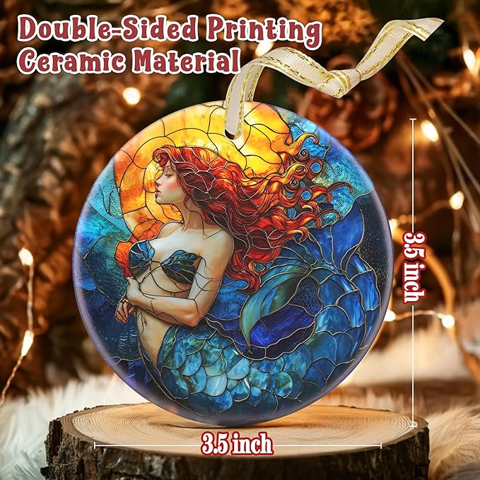 Ceramic Mermaid Hanging Ornament - Christmas Tree Decor - Gifts for Mermaid Lovers