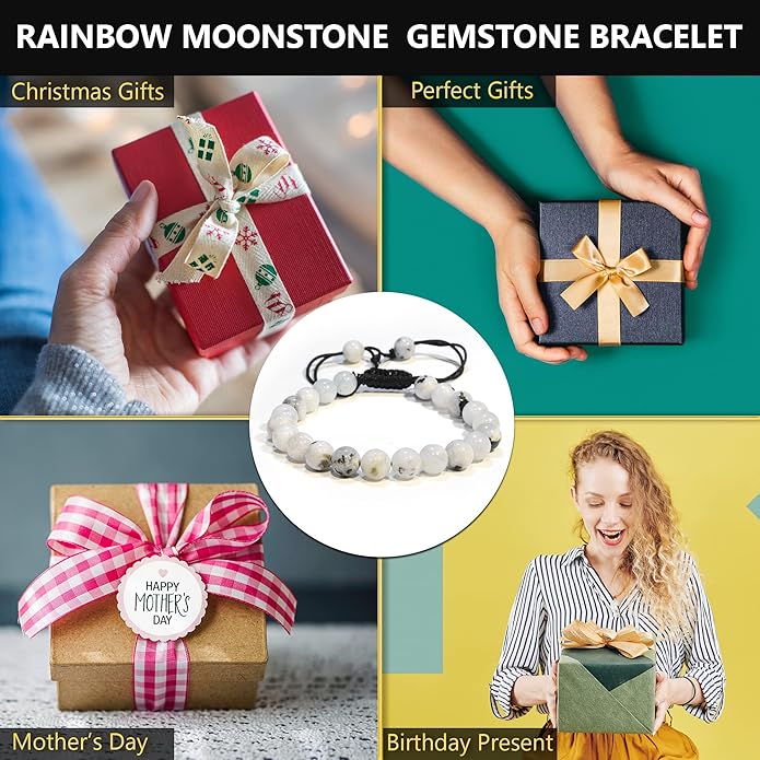 Energy Protection Crystal Handmade Adjustable Bead Bracelet Perfect for Men, Women’s Gift - Gemstone Healing Stretch Bracelet Pulsera Para Hombre Mujer Stocking Stuffer