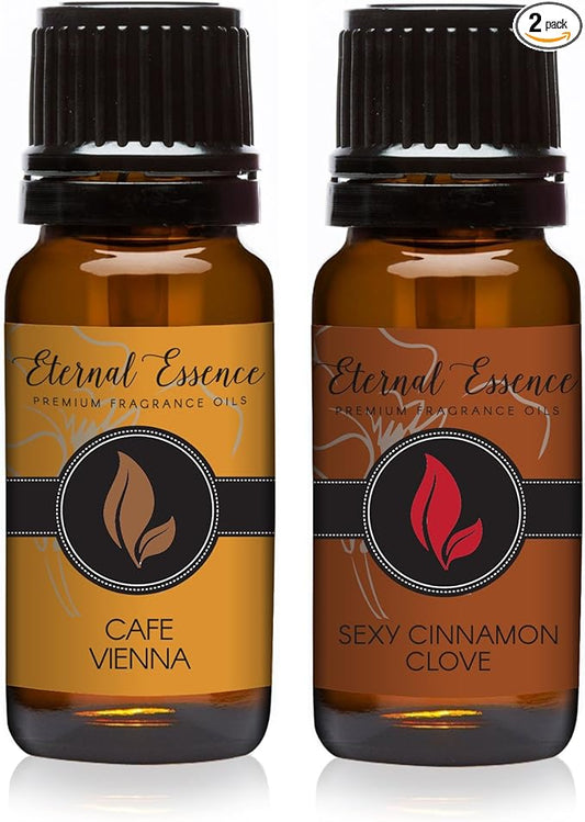 Eternal Essence Oils 2 Pack 10ml Premium Fragrance Oil - Café Vienna & Sexy Cinnamon Clove - for Candle, Soap Making, Aromatherapy, Diffusers, Home Care, & Humidifiers