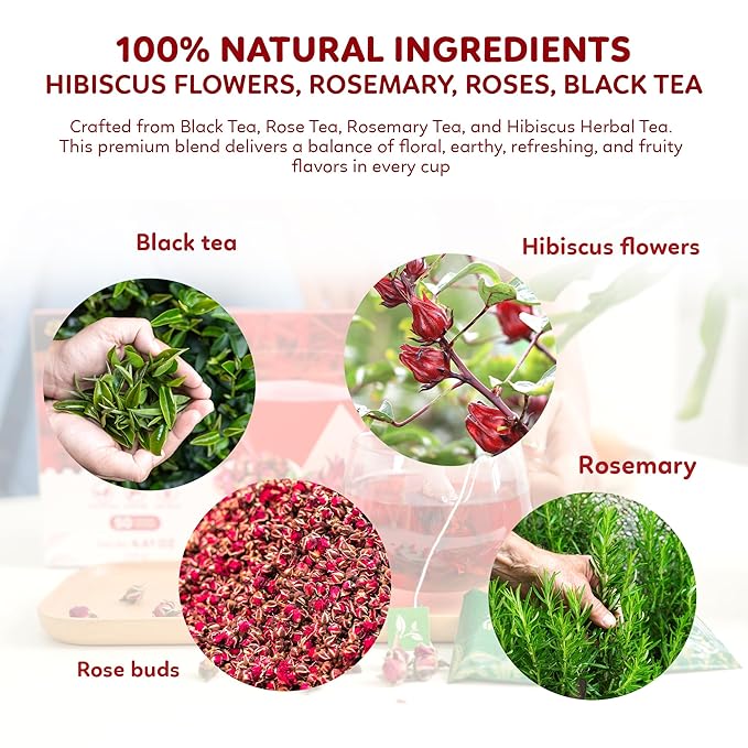 Indochine Blends Loving Tea | Organic Rosemary Tea Bags | Black Tea, Rose, Hibiscus & Organic Rosemary | Sugar-Free, Caffeine-Free Herbal Tea for Relaxation | 4.4 oz | 50 Corn-Fiber Pyramid Bags