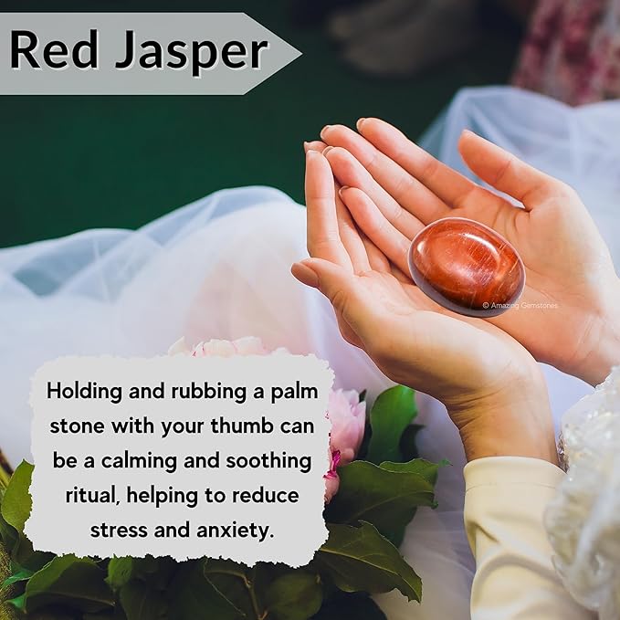 Amazing Gemstone Red Jasper Crystals and Healing Stones - Large Palm Stone Crystals Piedra - Crystal for Good Luck, Balanced Positive Energy, Meditation - Unique Stocking Stuffers and Gifts for Women