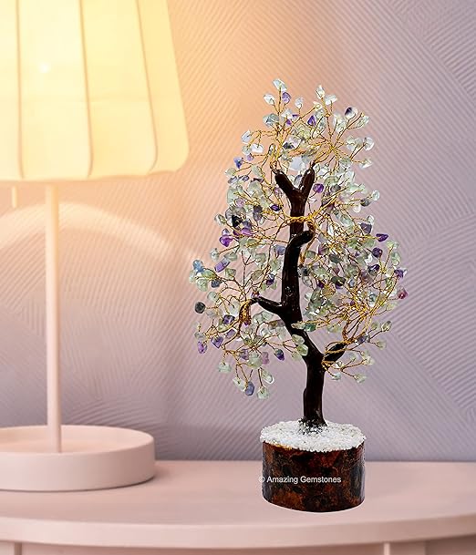Amazing Gemstone Crystals and Healing Stones Birthday Gifts for Women - Fluorite Crystal Tree of Life Home Decor Stocking Stuffers, Bookshelf, Room, Meditation Gift for Mom Dad Unique Birthday Gifts