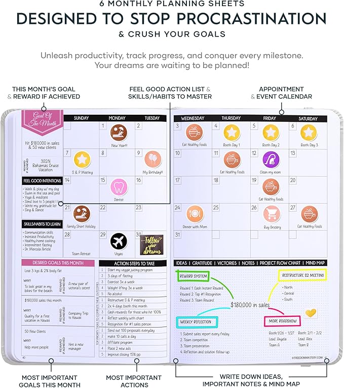 Self Care Journal - 5 Minute Mental Health & Manifestation Journal | 90-Day Undated Daily Planner for Positivity, Affirmations & Gratitude | Guided Mindfulness, Reflection | Vision Board + Stickers