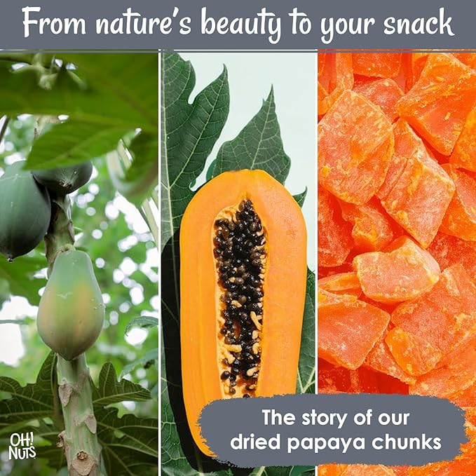 Oh! Nuts Dried Papaya Chunks - 2 lb - Dried Fruit Chunks - Less Sugar Added - Dehydrated Fruit Bites - Packed in New York Zip-Seal Bag for Exceptional Freshness