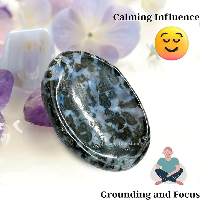 Amazing Gemstone Indigo Gabbro Worry Stone Crystals and Healing Stones - Stones for Stress Relief - Piedra Crystal Fidget for Meditation, Relaxation - Unique Stocking Stuffers and Birthday Gift