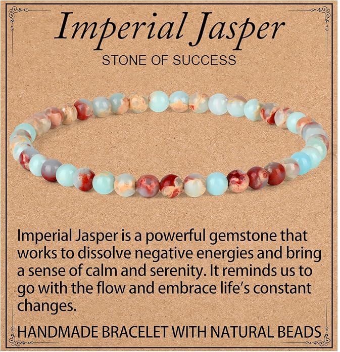 LPBeads Handmade Natural Gemstone Stretch Elastic Bracelet Healing Crystal Round Stone Beads Jewelry Gifts for Women Men