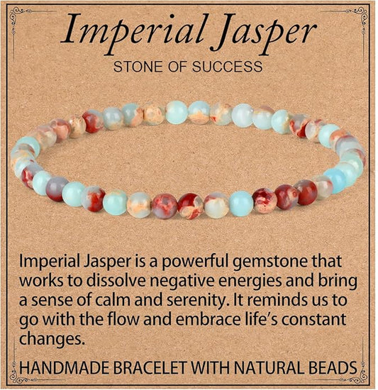 LPBeads Handmade Natural Gemstone Stretch Elastic Bracelet Healing Crystal Round Stone Beads Jewelry Gifts for Women Men