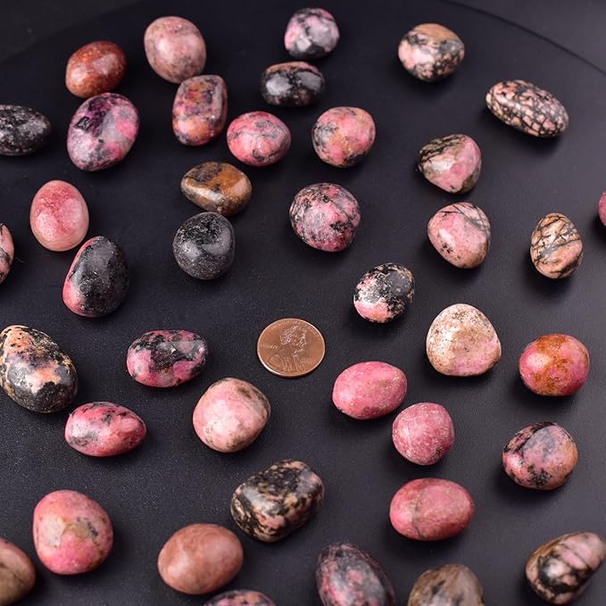 Rhodonite Healing Crystal Stone Set - 24 Pieces, 0.6" Natural & Polished Stones for Healing, Meditation, Reiki, Chakra, Crafting & Decoration