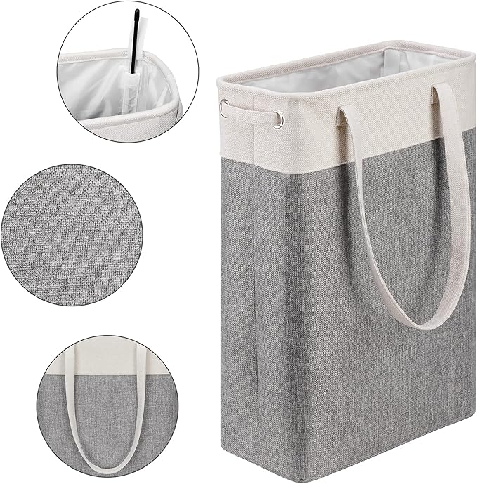 Collapsible Laundry Baskets Double Laundry Hampers Large Foldable Laundry Basket Organizer with Straps Beig Gray Cloth Laundry Hamper for Dirty Clothes,QY-SC22-2