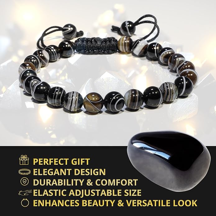 Energy Protection Crystal Handmade Adjustable Bead Bracelet Perfect for Men, Women’s Gift - Gemstone Healing Stretch Bracelet Pulsera Para Hombre Mujer Stocking Stuffer