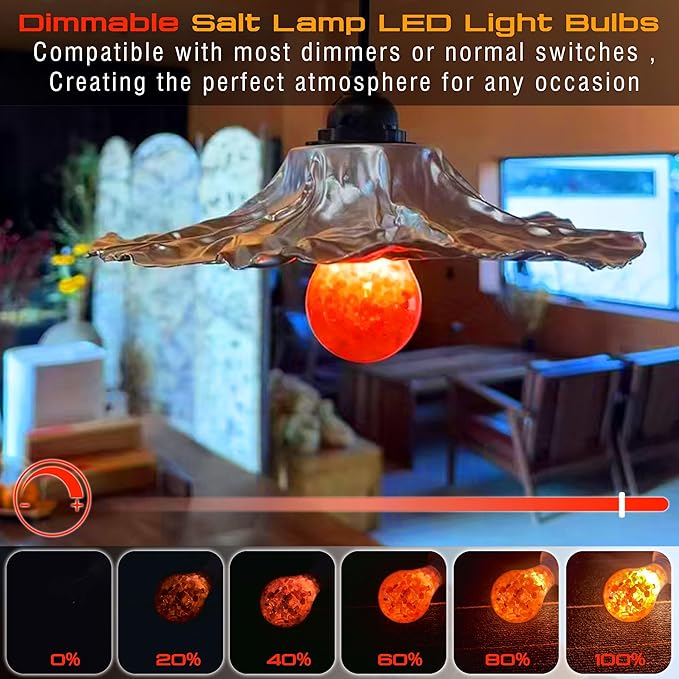 Dimmable Himalayan Salt Lamp LED Light Bulbs, E26 2200K Warm Amber Pink Night Light, 6W Mood Lighting, E26 A60 Salt Rock Stress Relief Bulbs for Bedroom, Decor, Sleep Light, 2pack