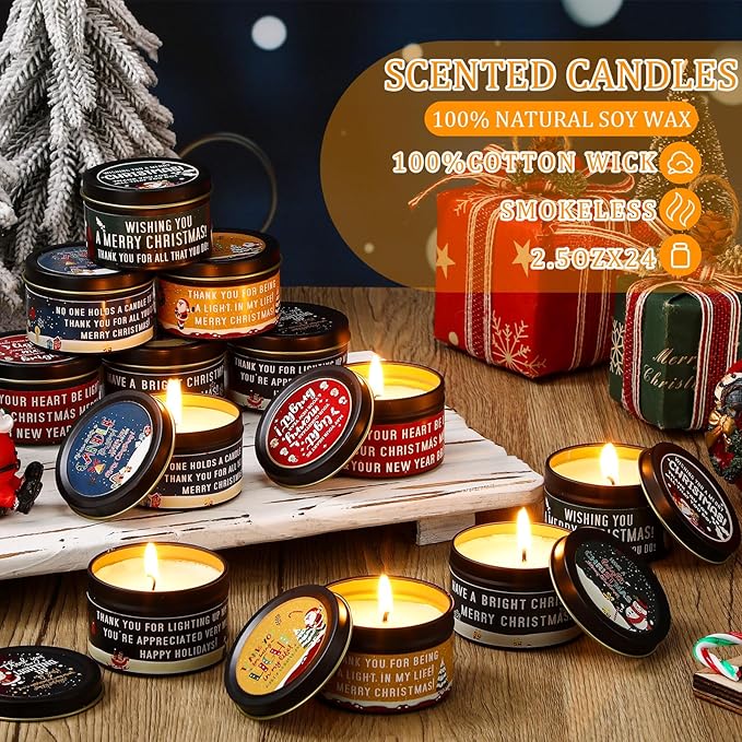 12 Pcs Christmas Scented Candles Gift for Women Aromatherapy Candle for Home Bulk Scented 3 oz Soy Wax Birthday Gift Christmas Presents for Mother Friend Wife Sister Xmas Decoration