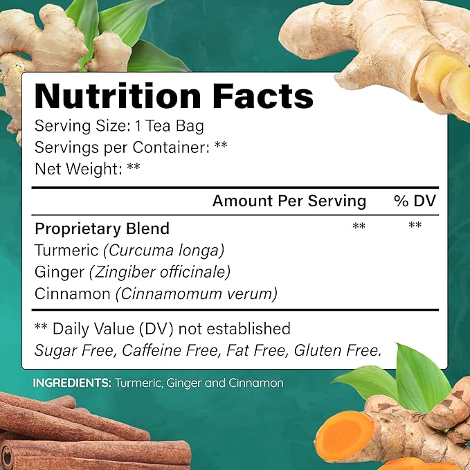 Lavitali, Ginger Turmeric Cinnamon Tea | 120 bags, 100% Pure Herbal Tea | Caffeine-Free, No Sugar, Eco-Friendly Filter Bag | Daily Natural Botanical, Hot or Iced Herbal Infusion