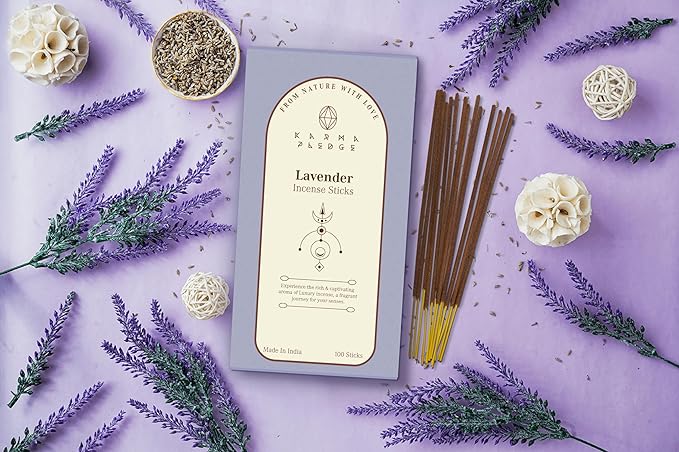 Lavender Incense Sticks, Organic Hand Dipped 100 Sticks with Natural Herbs & Aromatic Ingredients, Burn Time 45 to 60 Minutes, Incense for Positivity, Yoga, Meditation, Relaxation, Spiritual Gift