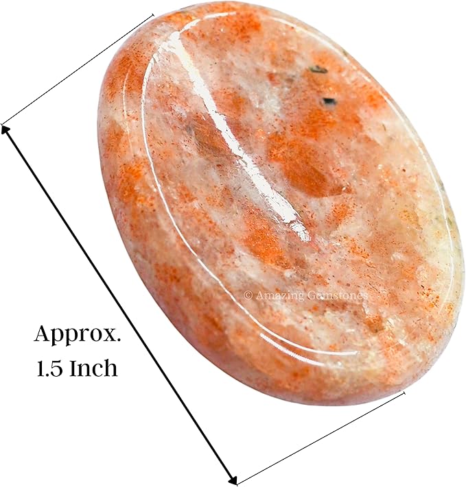 Amazing Gemstone Sunstone Worry Stone, Healing Crystals - Piedra Crystal Fidget for Gift, Meditation, Calming, Relaxation, Stress Relief