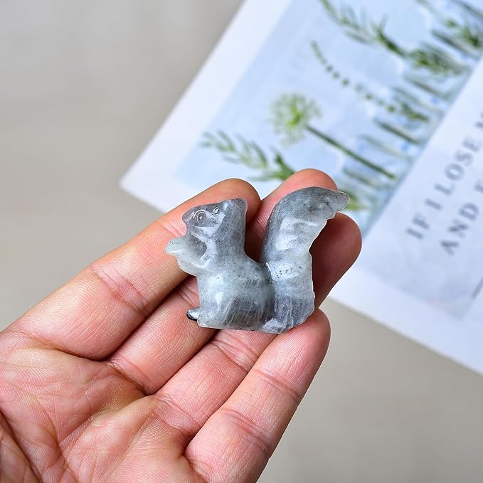 Moonstone Squirre Crystal Healing Stone Spiritual Meditation Pocket Figurine Statue Natural Gemston Hand Carved Polished Home Room Office Desk Decoration Gift Collect
