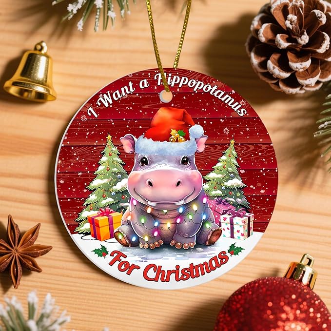 I Want a Hippopotamus for Christmas Ornament, Cute Hippo Tree Decoration with Lights, Funny for Men Women 2025