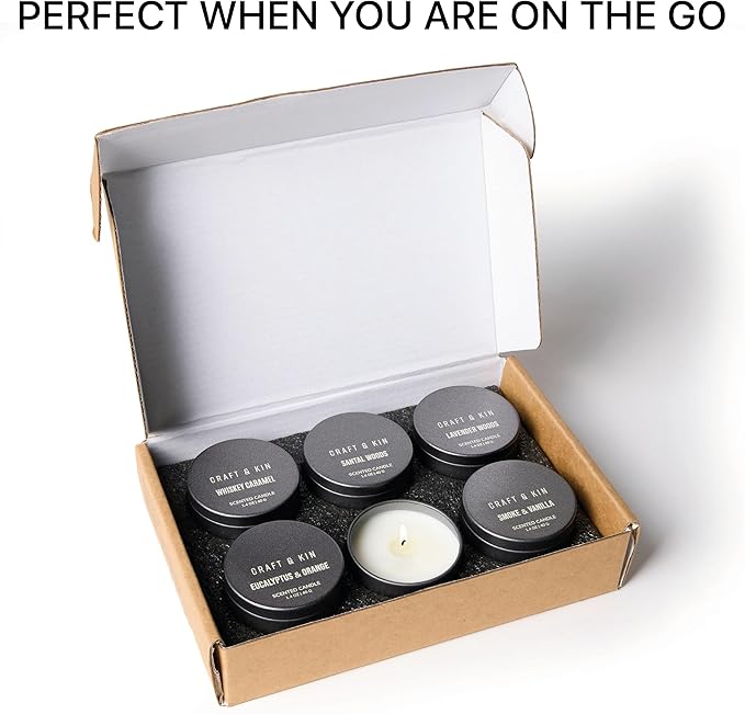 Craft & Kin Scented Votive Candles - Set of 6 | Small Luxury Fall Scented Candles Gifts, Assorted Scents, 15-20 Hours Burn Time Each