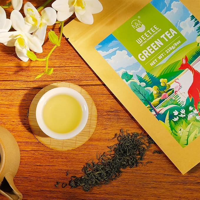WT WEETEE Green Tea Loose Leaf 8oz /228g, 110+ Cups Premium Green Tea Leaves, Chestnut & Bean Aroma, Sweet Aftertaste, High Mountain Green Loose Tea