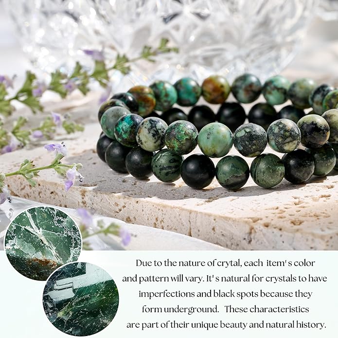 Bivei Natural Gemstone Semi Precious Healing Crystals Handmade Stretchy Round Beads Bracelet, Enhance Positive Energy