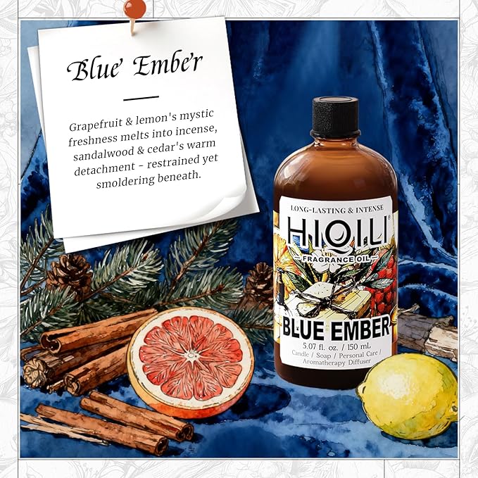 HIQILI Blue Ember Fragrance Oil for DIY Perfume, Body Wash & Candle Making, Long-Lasting Scents for Skin & Hair Care Products, Gifts - 5.07 Fl Oz