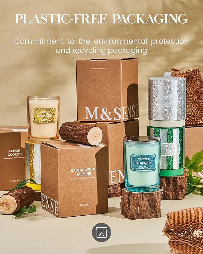 M&SENSE Sandalwood Jasmine Scented Candles, Classic Size 8.8 oz Glitter Jar, Holiday Natural Candles Gifts for Women, 50 Hours Long Burning for Winter Home Decor