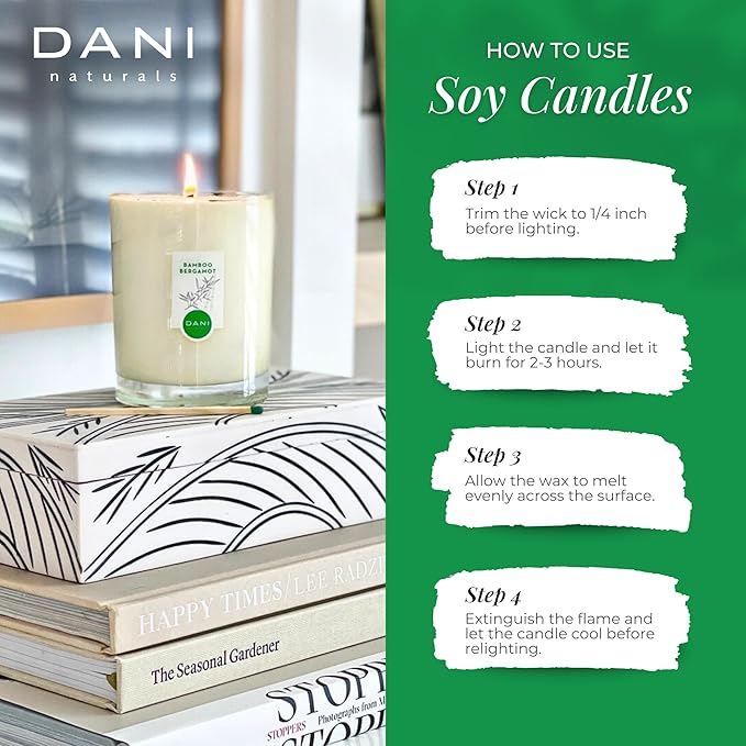 DANI Naturals Soy Candle - Bamboo Bergamot Scented, Kosher, Non-Toxic, Long-Lasting Pure Soy Candle - 7.5 oz