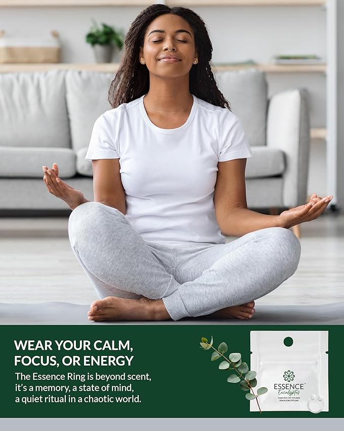 Essence Wearable Aromatherapy Nasal Diffuser – Eucalyptus Essential Oil Nose Ring Silicone Inhaler for Stress & Mood Support - Made in USA & Travel-Friendly (3 Pack)