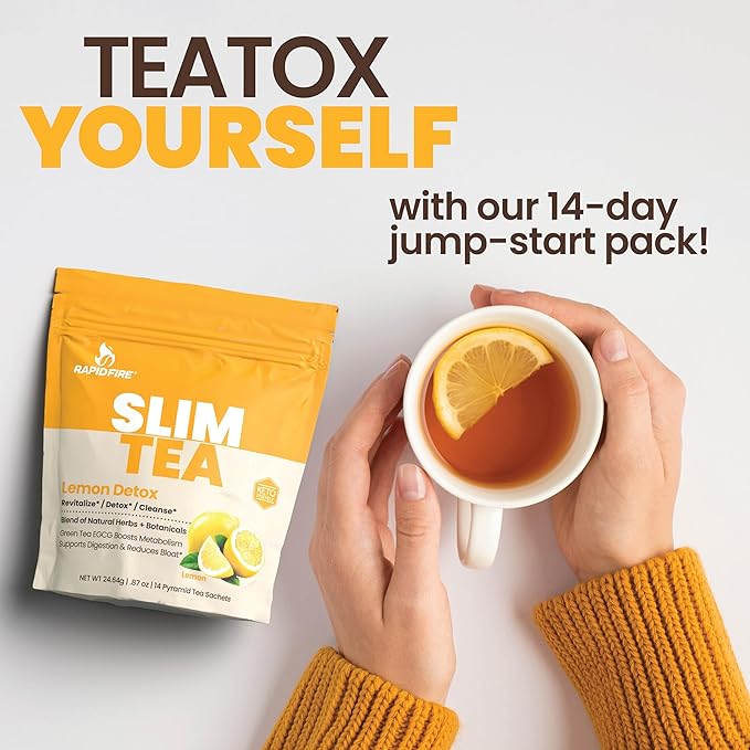 Slim Tea 14 Day Herbal Teatox, Blend of Natural Herbs and Botanicals, Supports Healthy Weight Management, Supports Metabolism, Delicious Lemon Flavor, 14 Servings