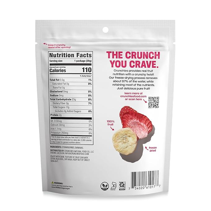 Crunchies Freeze-Dried Fruits, 100% All Natural Crispy Fruit, Non GMO and Kosher, Resealable Freeze Dried Fruit Snack Packs, Pack of 6 (Strawberry Banana)