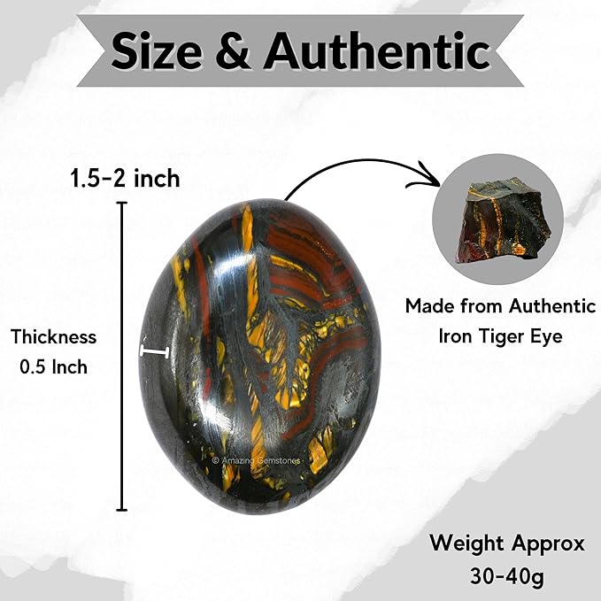 Amazing Gemstone Iron Tiger Eye Crystals and Healing Stones - Large Palm Stone Crystals Piedra - Crystal for Good Luck, Balanced Positive Energy, Meditation - Unique Stocking Stuffers, Gifts for Women