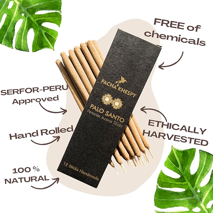 Palo Santo Incense Sticks – 12 Pack | 100% Natural Hand Rolled in Peru | Holy Wood Long Lasting 80 Min Burn | Ideal for Yoga Meditation Cleansing and Home Fragance