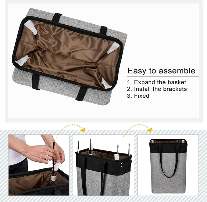 Collapsible Laundry Baskets Double Laundry Hampers Large Foldable Laundry Basket Organizer with Straps Black Gray Cloth Laundry Hamper for Dirty Clothes, QY-SC23-2