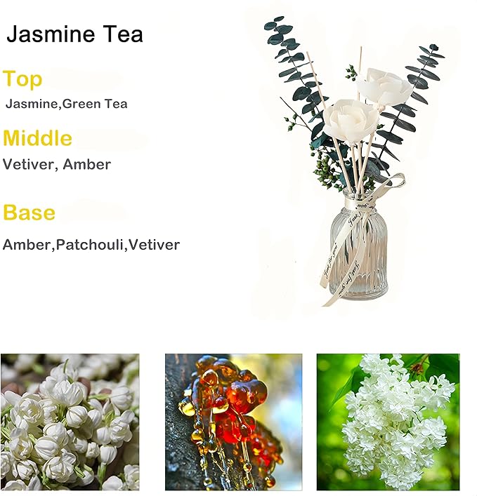 Dried Flowers Reed Diffuser of Home Fragrance,Bathroom Diffuser with Sticks, 3.38OZ Essential Oil Jasmine,Lavender Scented,for Home, Office Aroma