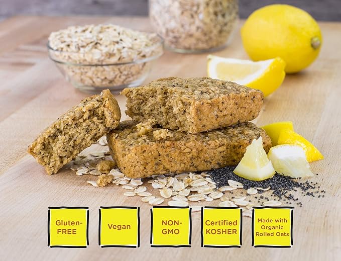 Bobo's Oatmeal Bars, Lemon Poppyseed, Gluten Free Vegan Whole Grain Oat Bars, Pack of 12