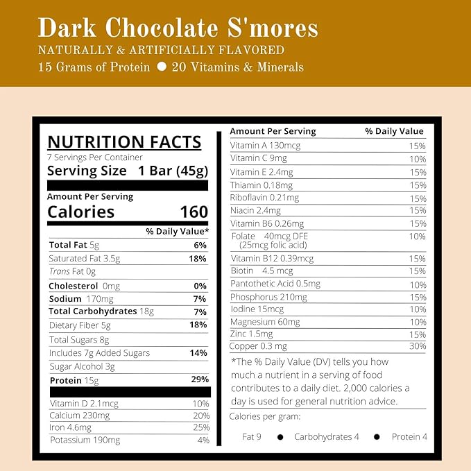 Nutmeg State Nutrition High Protein Bars, 7 Servings Per Box (1 Box (7 Servings), Dark Chocolate S'mores)
