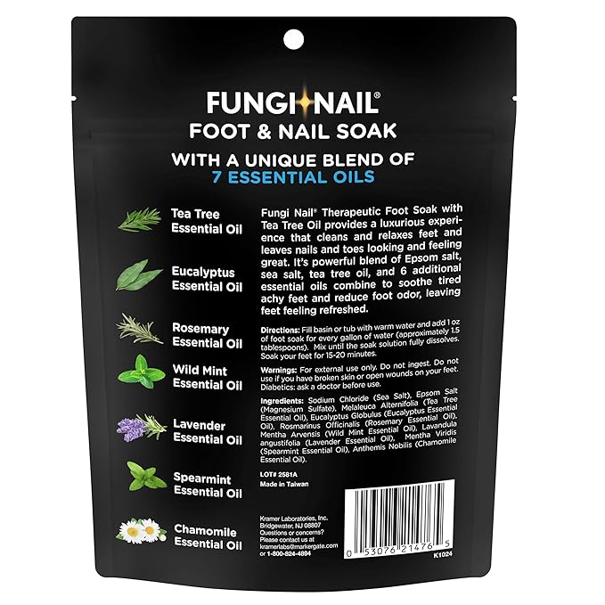 Fungi-Nail Foot & Nail Soak with Tea Tree Oil - Moisturize, Reduce Foot Odor, & Soothe Aching Feet - A Therapeutic Blend of Rich Mineral Epsom Salt, Pure Sea Salt, and 7 Essential Oils - 1 Pound