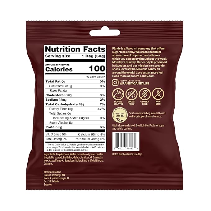 Pandy Swedish Candy Sugar Free Candy - Swedish Candy Mix 4 Flavors - Diet Candy Keto Gummy Low Calories Snacks - Healthy Foam Sweets Pack of 8 x 1.8oz