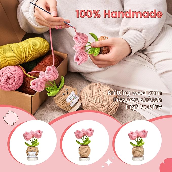 Gossby Handmade Positive Tulip Flower Crochet - Thank You for Being an Important Part- Thank You Gift for Women - Appreciation, Mothers Day, Birthday Gift for Teacher, Coworker, Mom, Sister, Friend