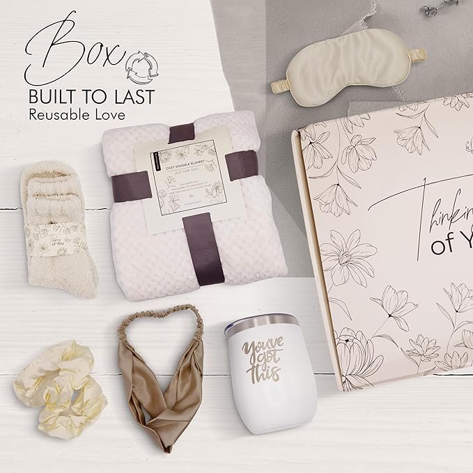 Get Well Soon Gifts for Women, Care Package Gift Feel Better Basket Warm After Surgery Recovery Encouragement Gift Thinking of You Box with Blanket Coffee Wine Tumbler for Women Friends Female