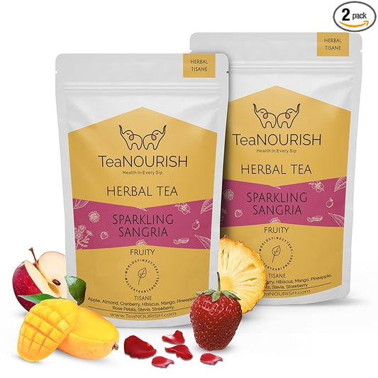 TeaNOURISH Sparkling Sangria | CAFFEINE-FREE Herbal Tea | Refreshing and Fruity | 100% Natural Apple, Strawberry, Mango, Pineapple, Hibiscus - 3.53oz/100g (Pack of 2)