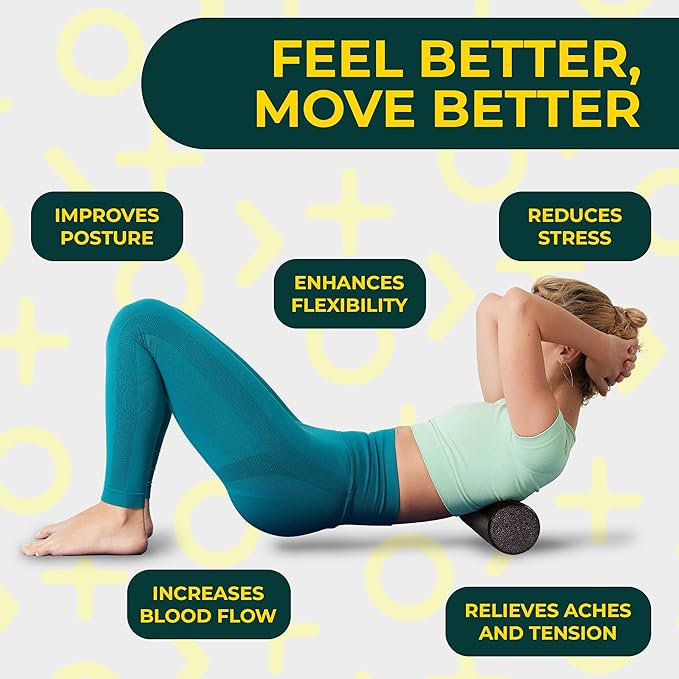 Deep Recovery Yoga Foam Roller for Physical Therapy & Exercise – Firm Back Roller for Back Pain, Legs, and Shoulders, 12in x 4in Travel Size – Deep Tissue Massage for Myofascial Release