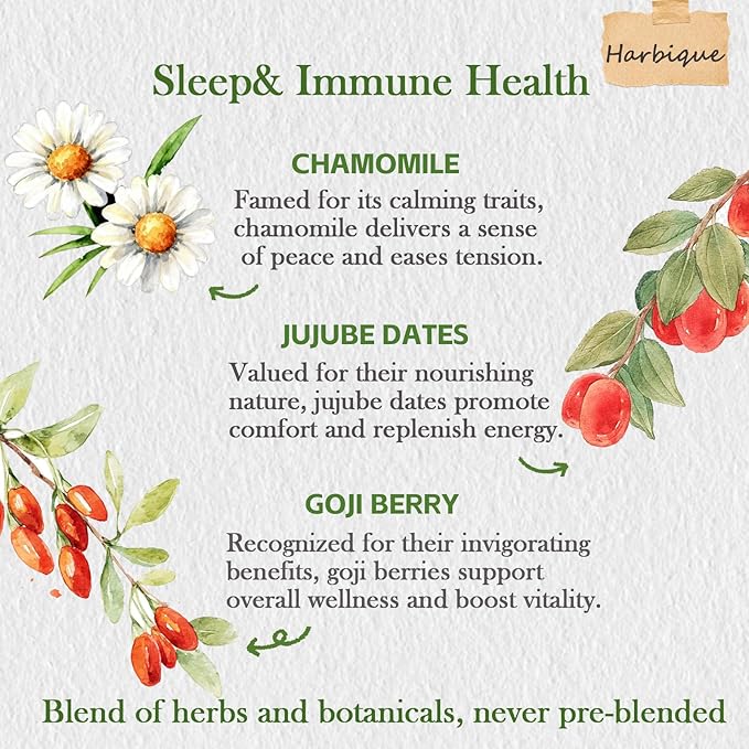 Harbique Chamomile & Jujube Herbal Tea Blend Red Dates & Goji Berries | Sleepytime Tea for stress relief | Postpartum Essentials for Mothers Milks Lactation, Hormone Balance|Organic,Caffeine-Free, Non-GMO|12 Tea Bags
