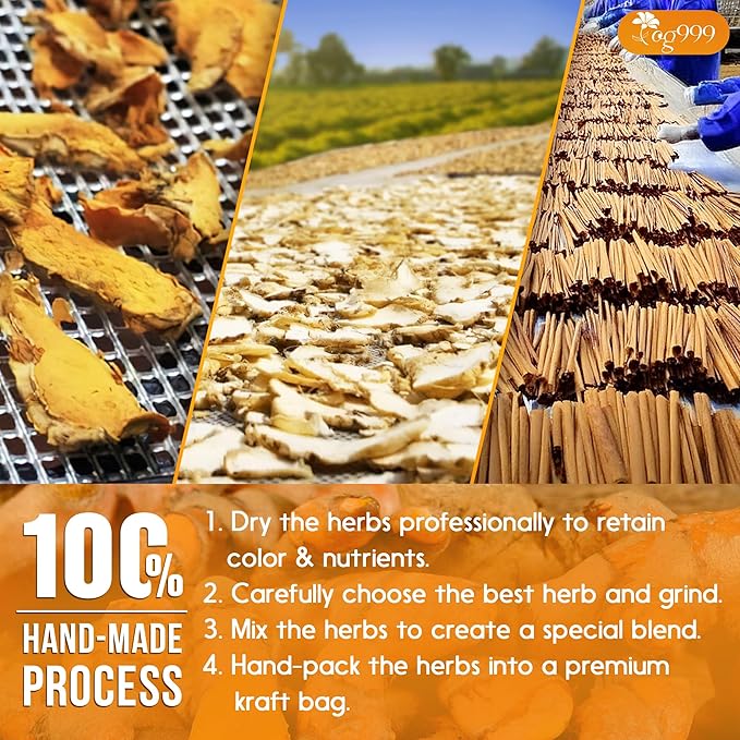 TOG999, Premium 20oz/330 cups Ginger Turmeric Cinnamon Loose Leaf Herbal Tea. Improve Digestion, Support Brain, Weight, Skin and Sleep. Premium Quality Spiced Blend. No Sugar, No Caffeine, No Gluten, Vegan.