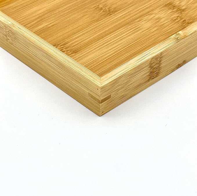 Bam & Boo Natural Bamboo Serving Tray Modern Rectangular (Bamboo, 13” x 9" x 1.2") for Food, Drinks, Decor, Vanity in Home, Kitchen, Bathroom, Coffee Table, Bed