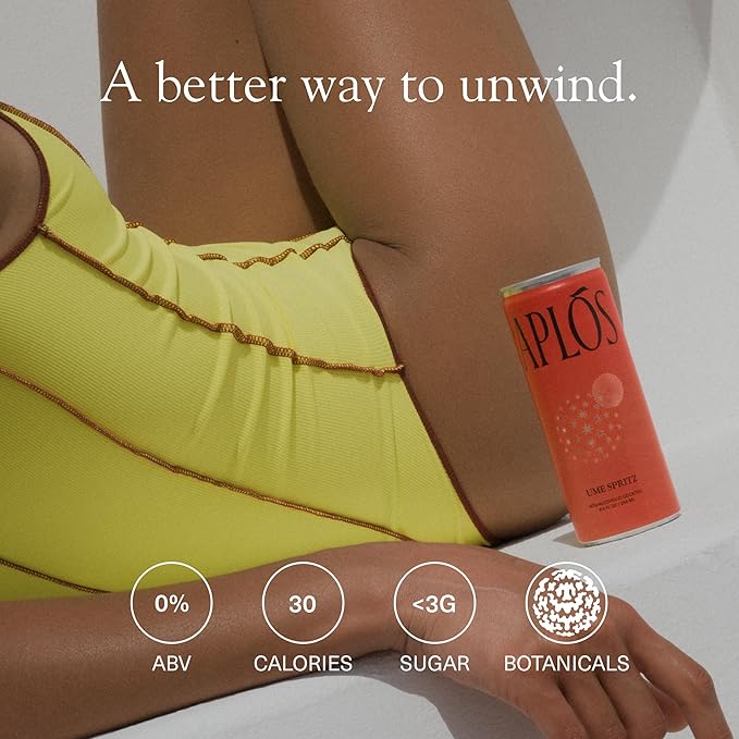 Aplós Canned Ume Spritz Cocktail, Formulated with Adaptogens and Botanicals for Calming & Uplifting, Low Calorie, No Added Sugar Beverage (8.5 fl oz. 12-pack)