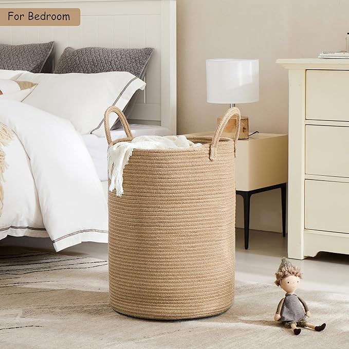 80L Extra Large Jute Woven Hamper Laundry Basket Wicker Rope Clothes Hamper for Baby Nursery Kids Tall Rattan Blanket Basket in Living Room Bedroom