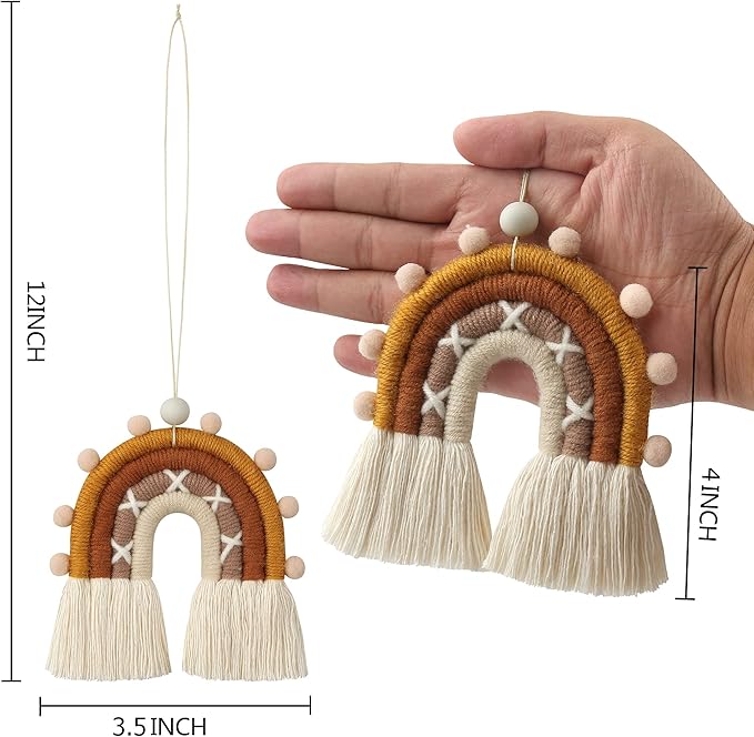 BOHO GARDEN Macrame Boho Rainbow Charm - Essential Oil Diffuser for Cars, Baby Nursery, Children's Bedroom, Home & Office - Colorful Decorative Hanging Air Freshener & Accessories - 3x4 - Rocky Road