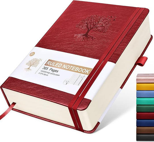 Lined Journal Notebook -365 Pages A5 Thick Journals for Writing Ruled Notebook, Hardcover Leather Journal for Women Men, Daily Notebook for Work, Note Taking, 100Gsm Lined Paper( 5.7'' X 8.3'' Wine)